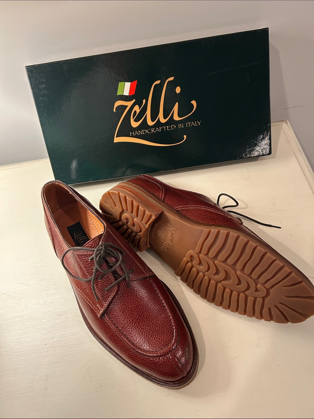 Zelli Burgundy Leather Lace-Up Derby Shoes